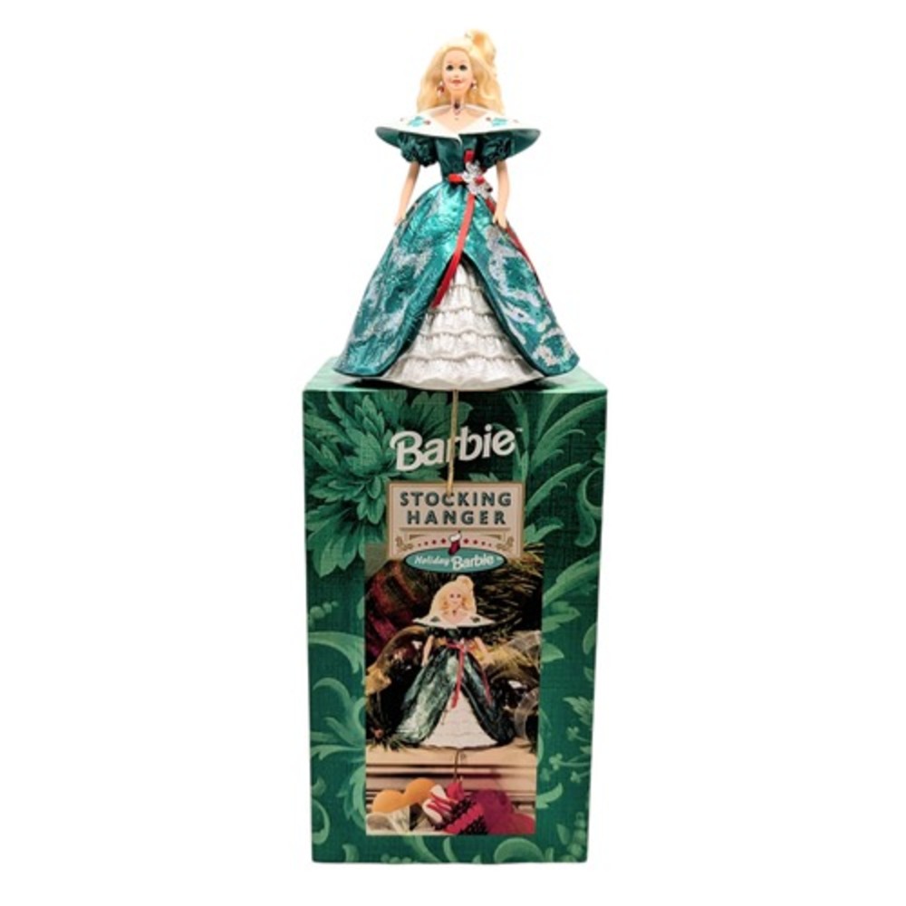 1996 Mattel Barbie Happy Holidays 6" Stocking Hanger Green Dress